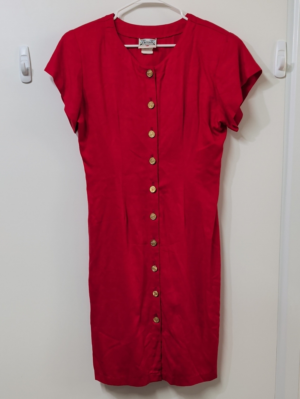 Vintage Contempo Casuals Red Gold Button Front Sheath Dress Size 9/10 (L)